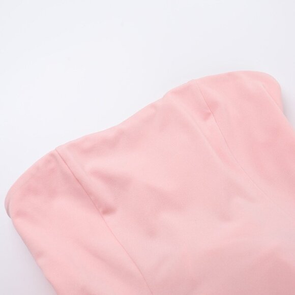 Romantic Pink Satin Bubble Hem Mini Dress - Strapless Bow Back Party Gown - Picture 4 of 9